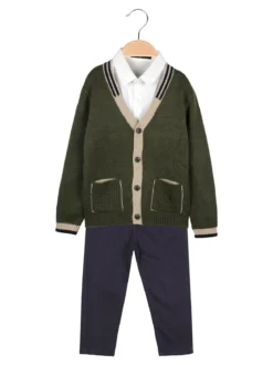 Milk Pub Completo 3 pezzi da bambino con gilet e camicia - verde