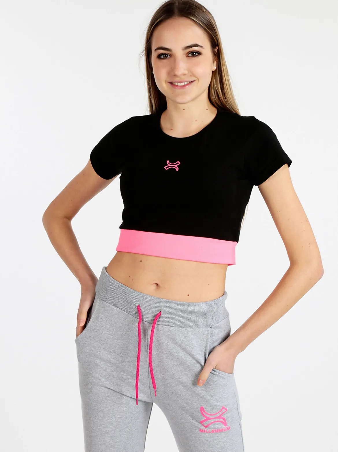 Millennium T-shirt crop donna in cotone elasticizzato
