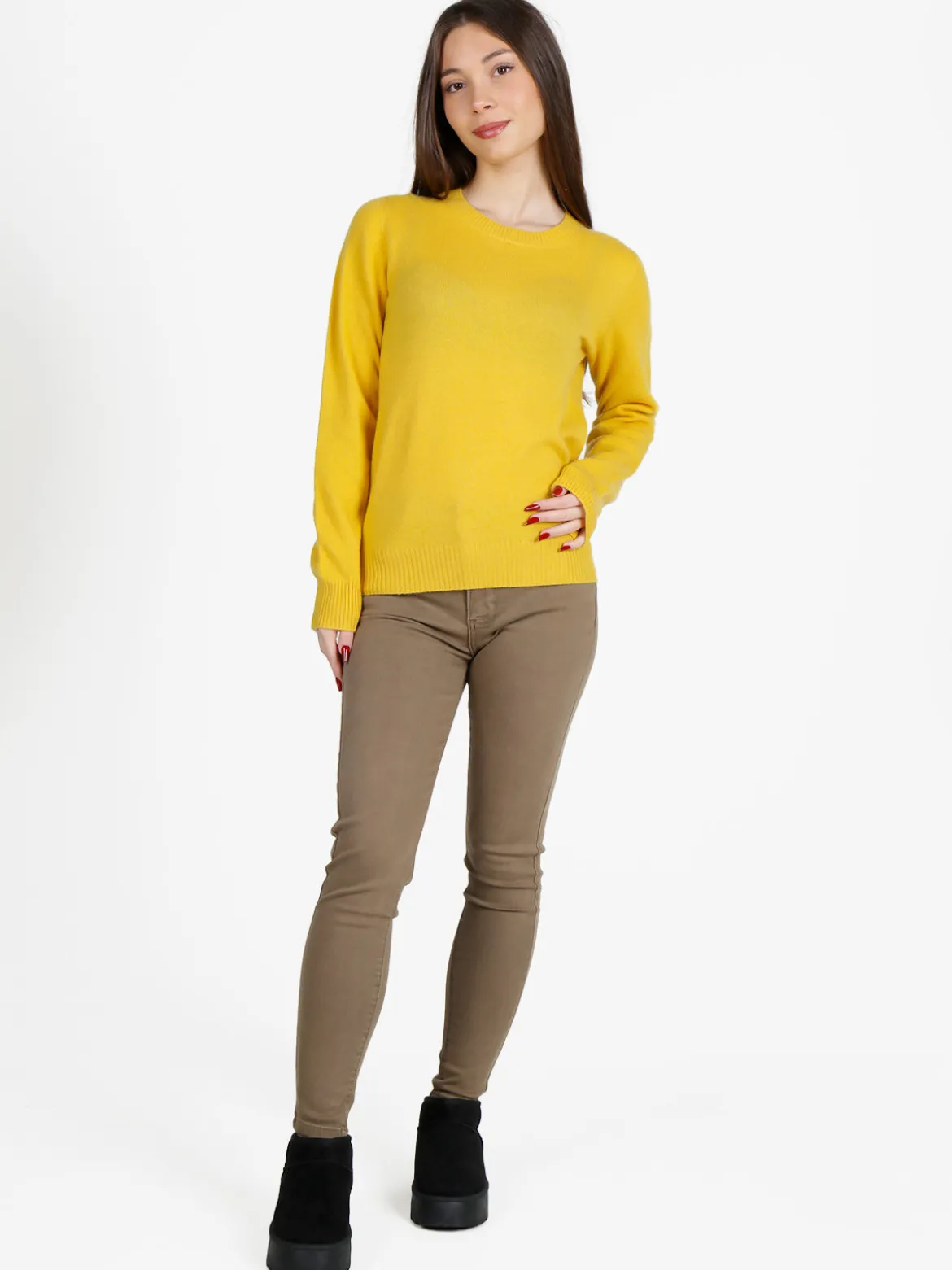 Mimoii Maglione girocollo da donna in misto lana e cashemere