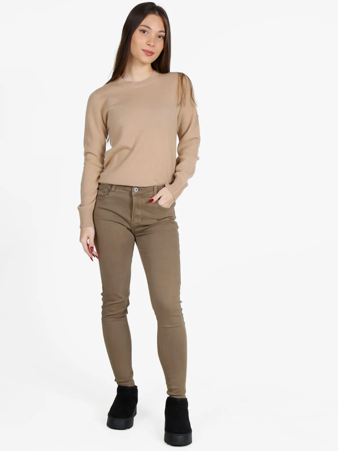 Mimoii Maglione girocollo da donna in misto lana e cashemere