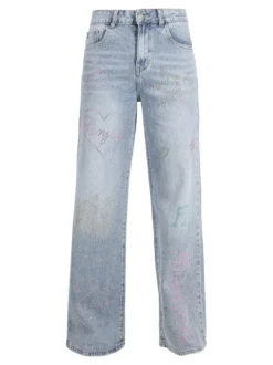 Mira°Belle Jeans donna a gamba larga con applicazioni strass