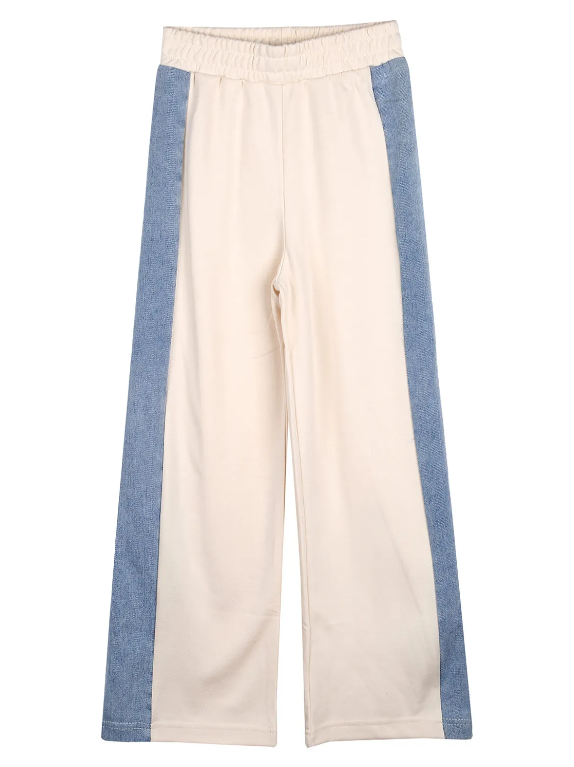 Miss Bellina Completo 2 pezzi da bambina a gamba larga con cappuccio in jeans e zip - panna