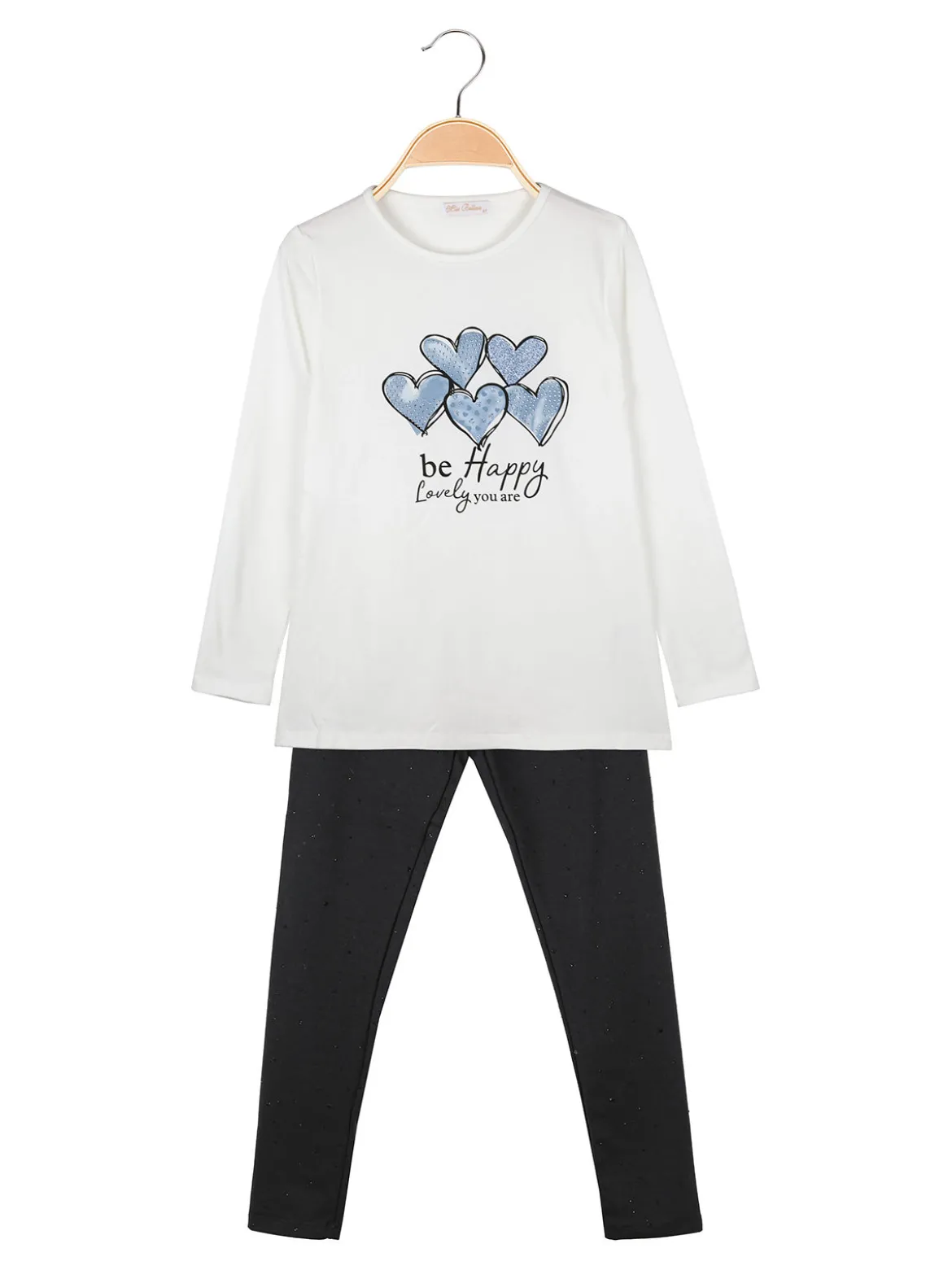 Miss Bellina Completo 2 pezzi da bambina con maglietta e leggings con strass - bianco