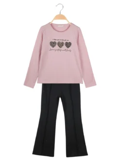 Miss Bellina Completo 2 pezzi da bambina con pantalone luccicante - rosa