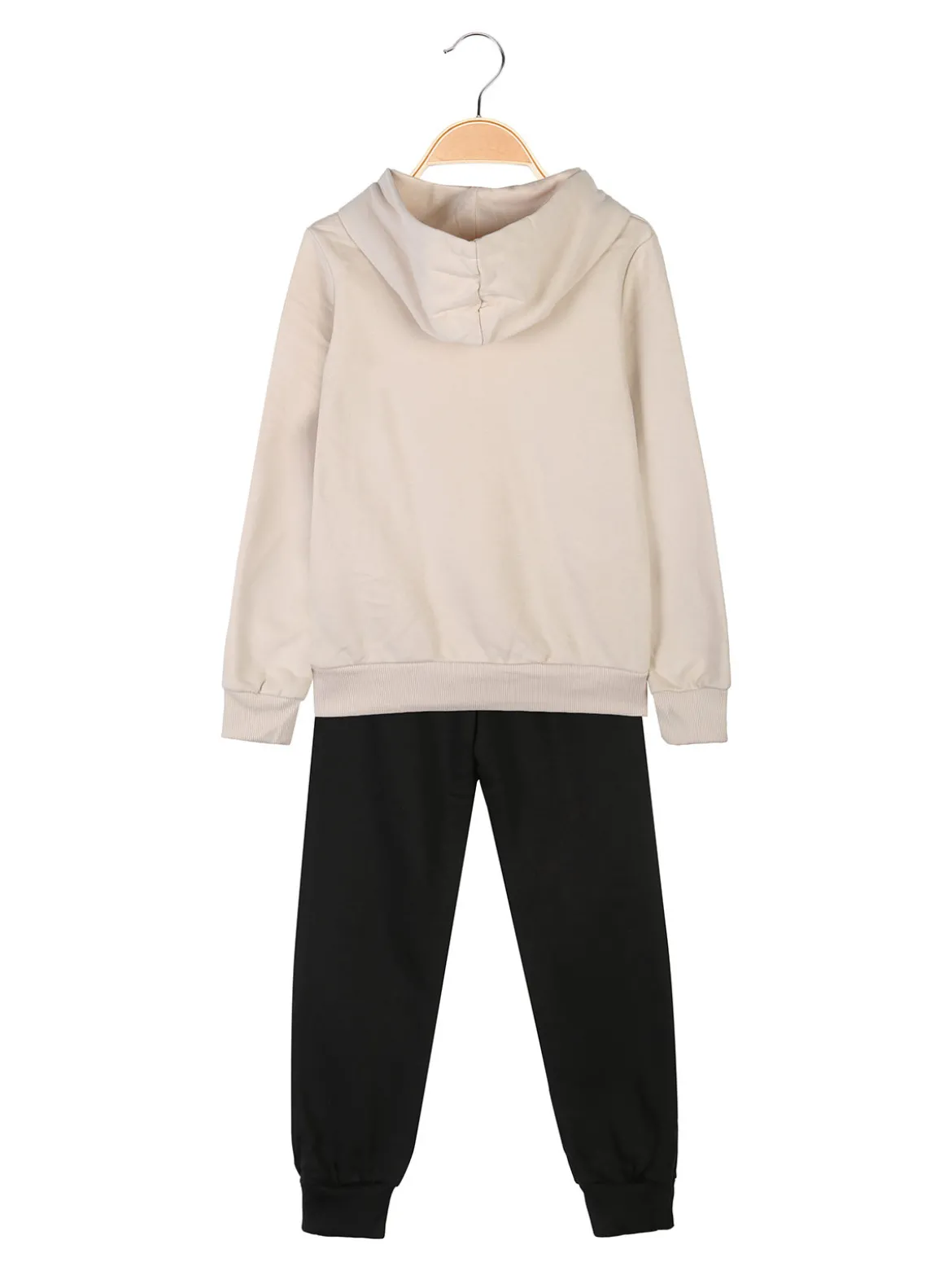 Miss Bellina Completo tuta 2 pezzi da bambina con cappuccio e stampe - beige