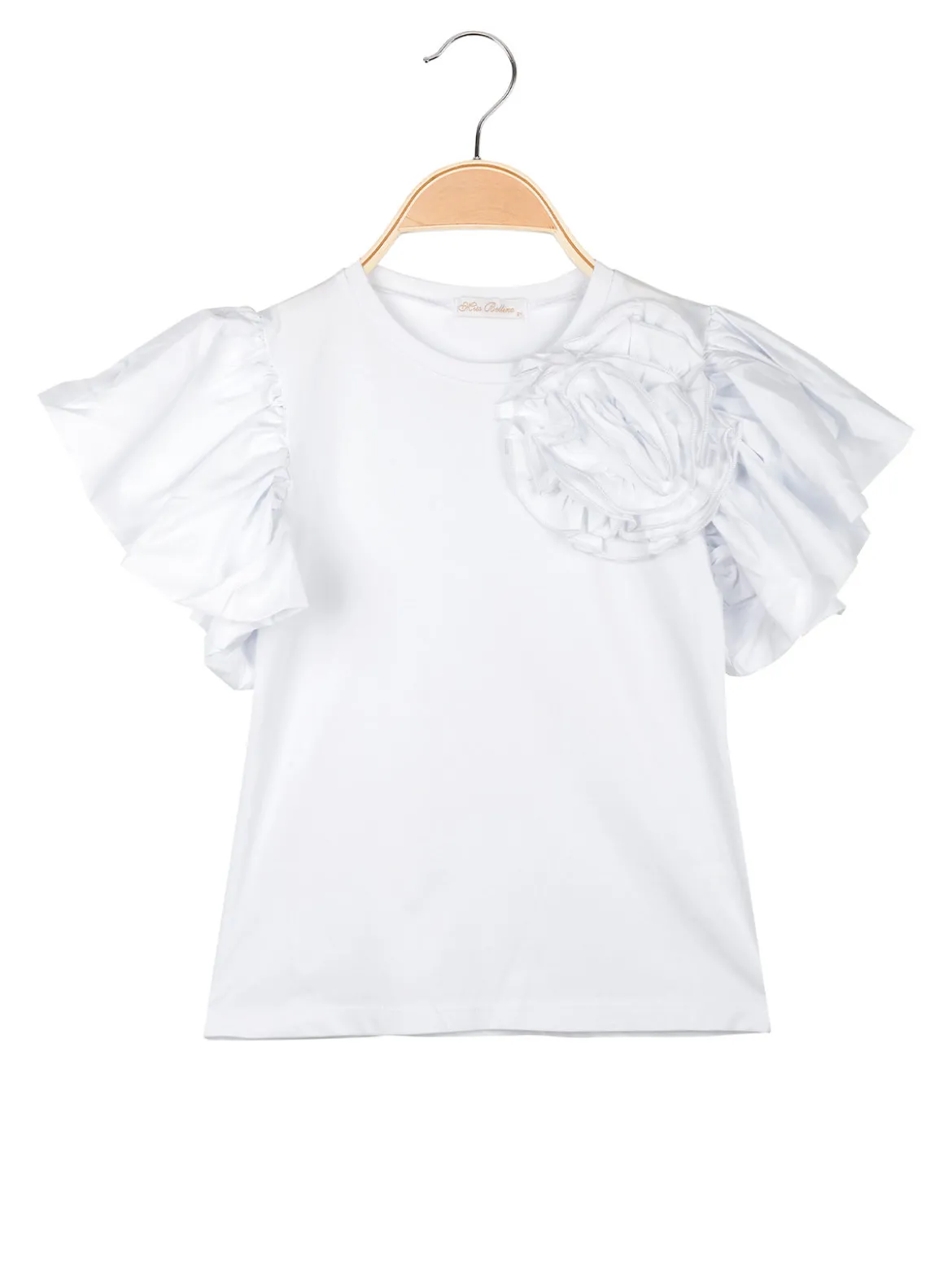 Miss Bellina T-shirt da ragazza con fiore e maniche ampie a volant
