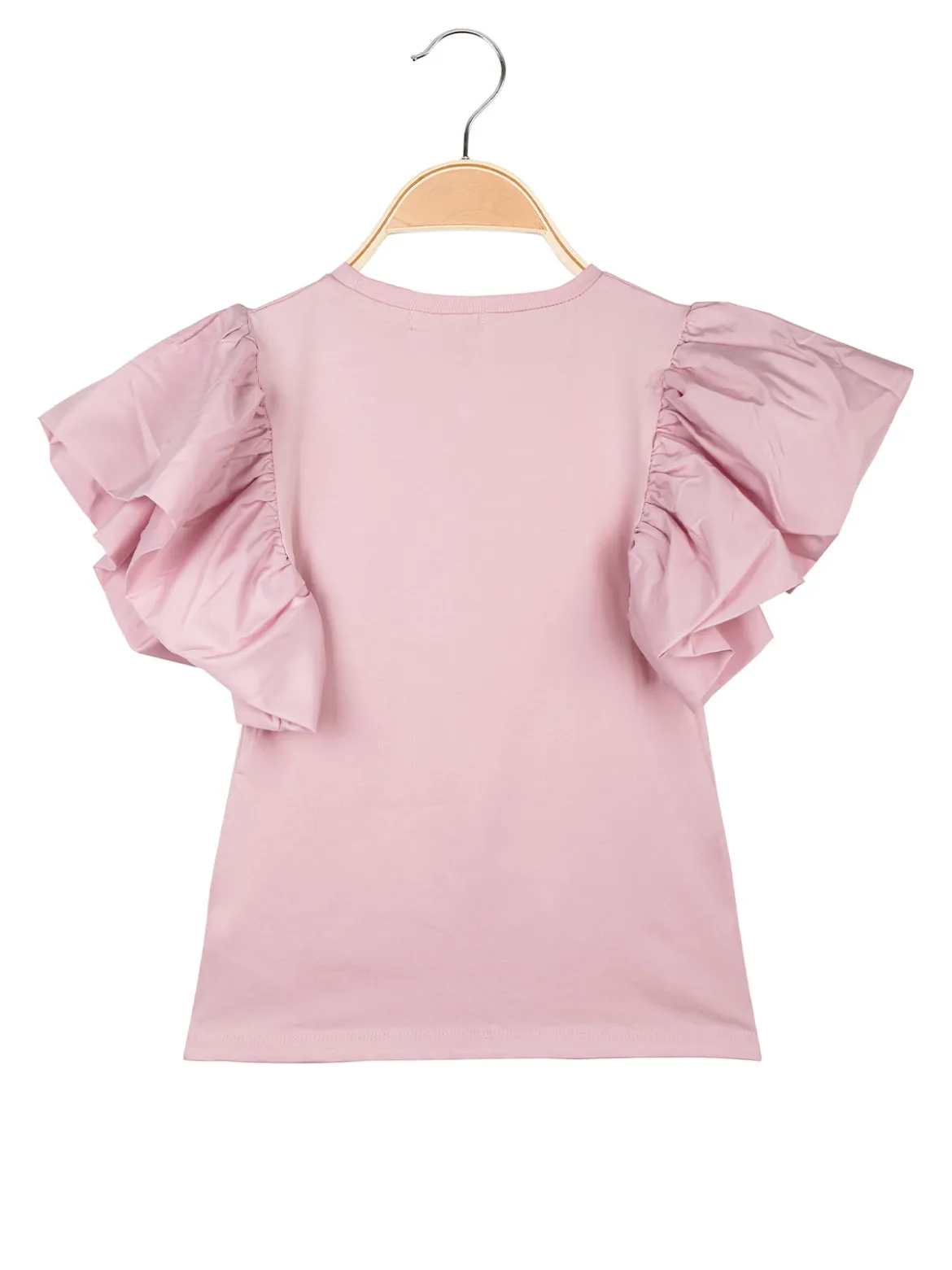 Miss Bellina T-shirt da ragazza con fiore e maniche ampie a volant