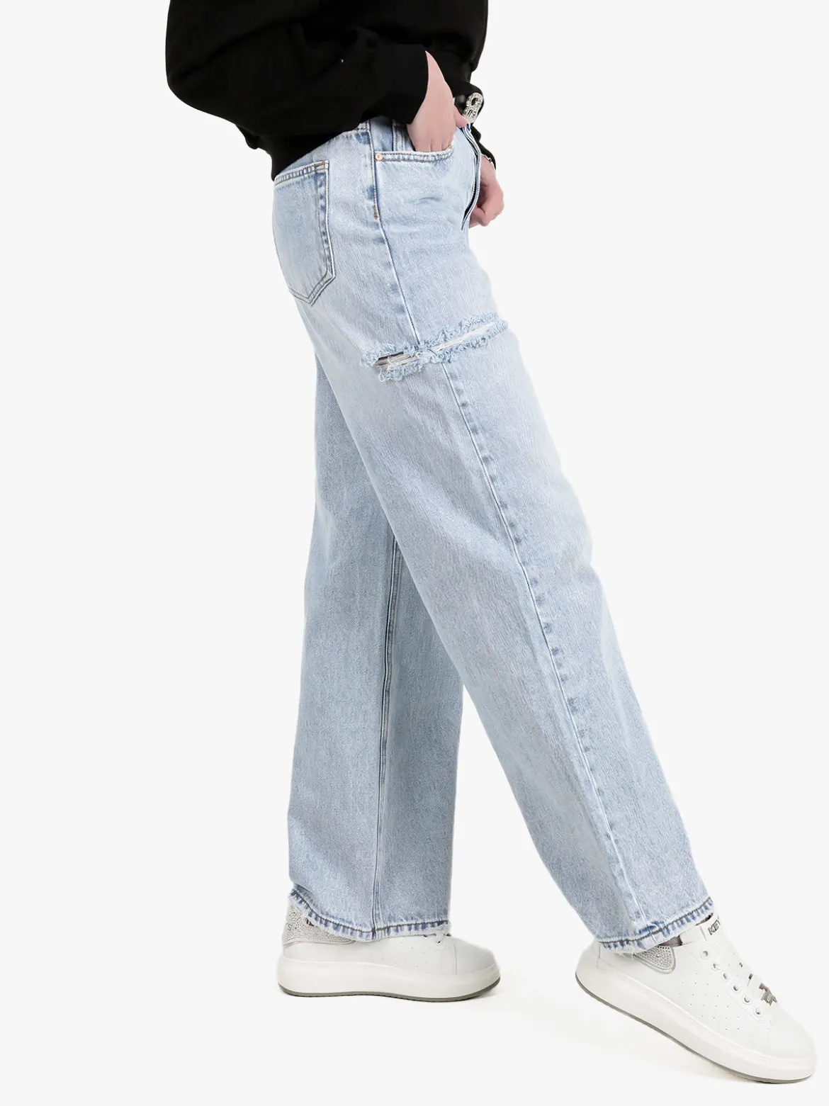 Miss Bonbon Jeans donna a vita alta con strappi laterali