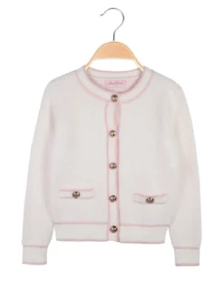 Miss Brum Cardigan da bambina in ecopelo con bottoni