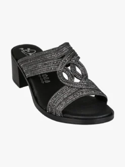 Miss Desiree Ciabatte donna con strass e tacco largo - nero
