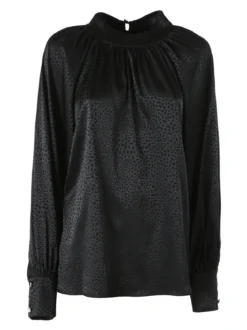 Miss E Co Blusa donna accollata a maniche lunghe linea curvy - nero