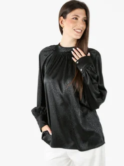 Miss E Co Blusa donna accollata a maniche lunghe linea curvy - nero