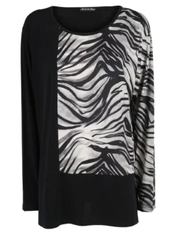 Miss E Co Blusa donna a maniche lunghe con stampa fantasia linea curvy - nero