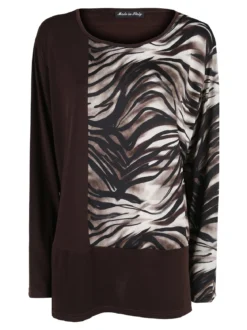 Miss E Co Blusa donna a maniche lunghe con stampa fantasia linea curvy - moro