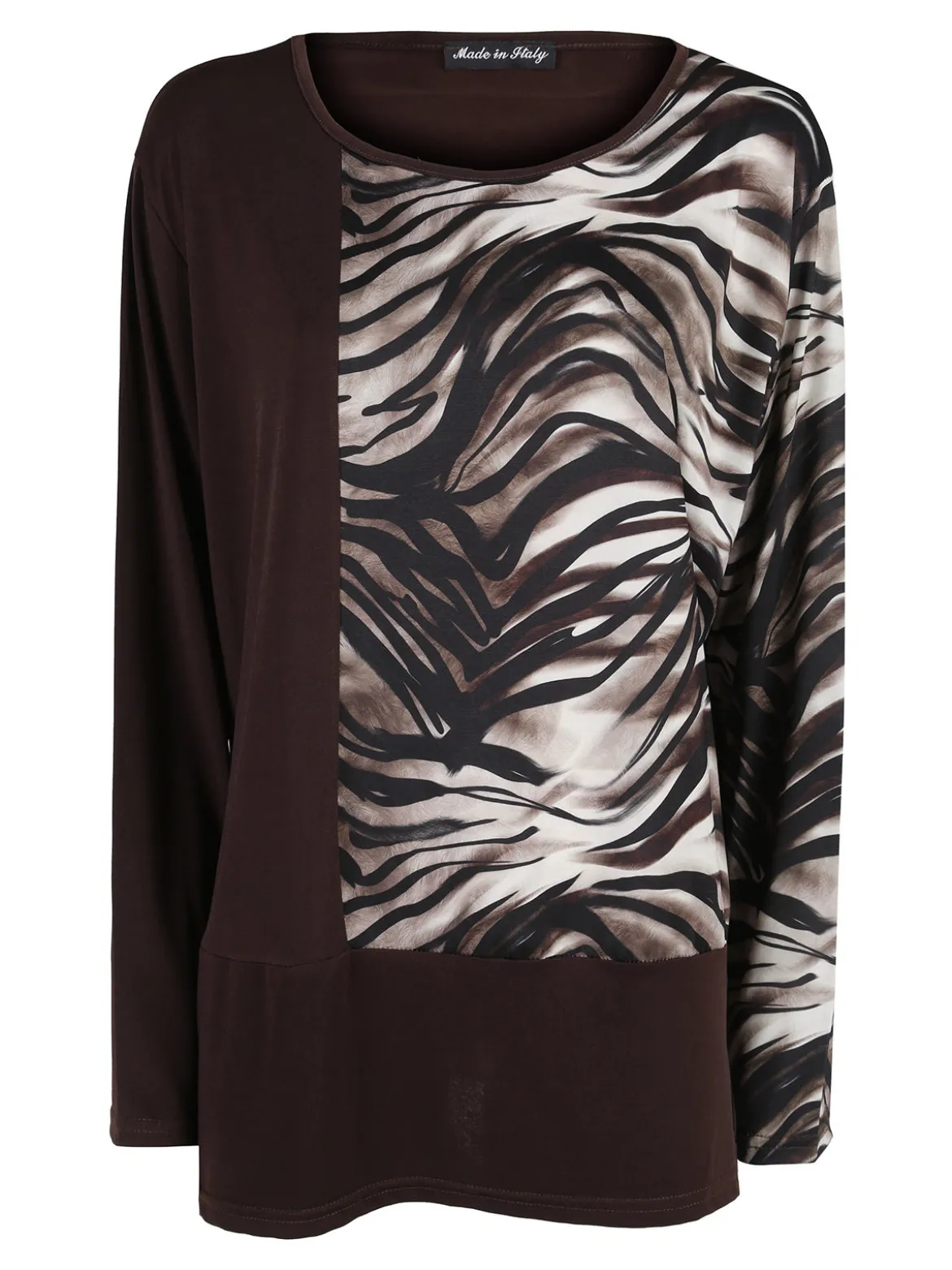 Miss E Co Blusa donna a maniche lunghe con stampa fantasia linea curvy - moro
