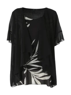Miss E Co Blusa donna con cardigan velato a maniche corte linea curvy - nero