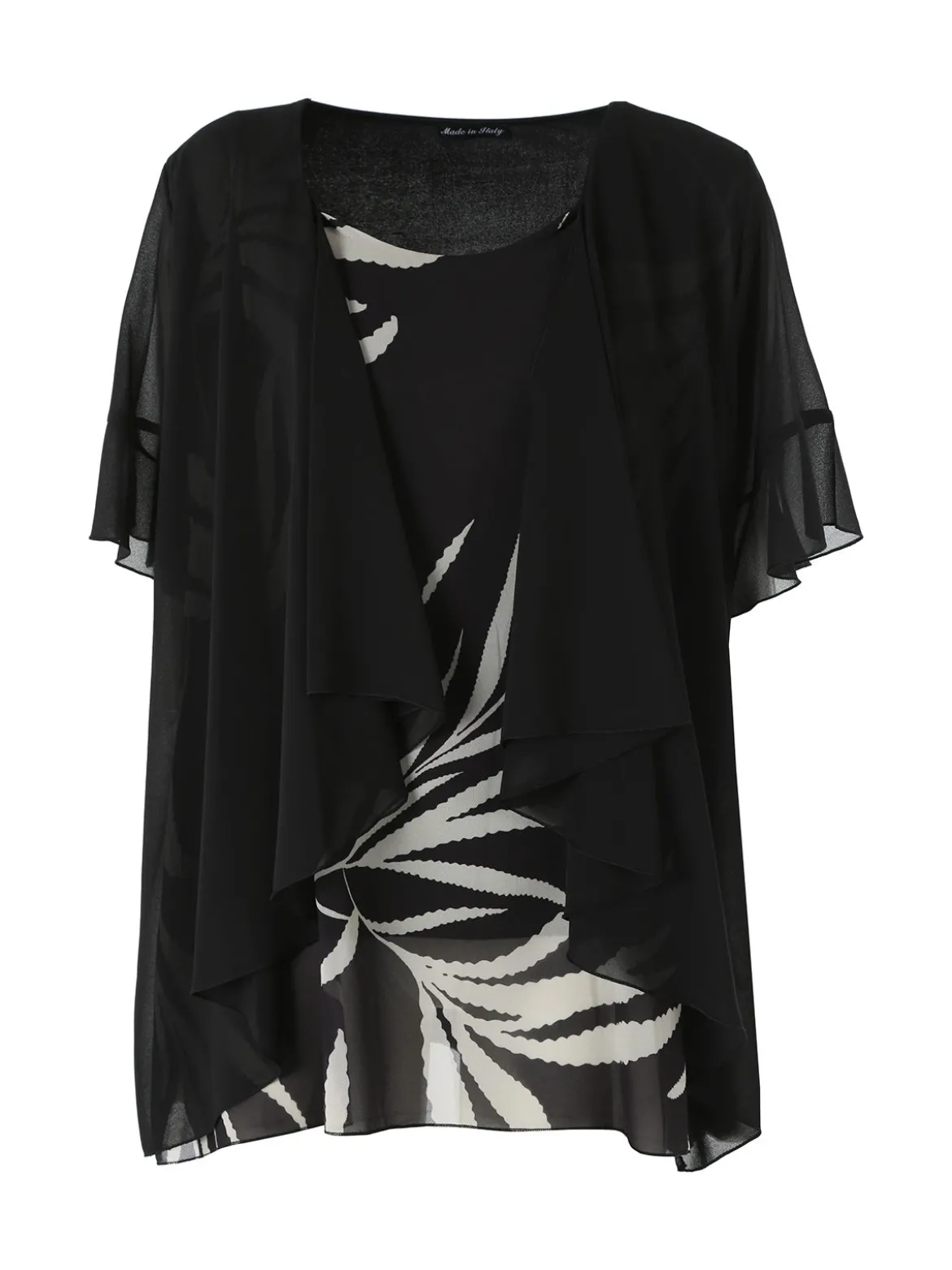 Miss E Co Blusa donna con cardigan velato a maniche corte linea curvy - nero