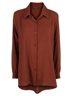 Miss E Co Camicia donna a maniche lunghe linea curvy - marrone