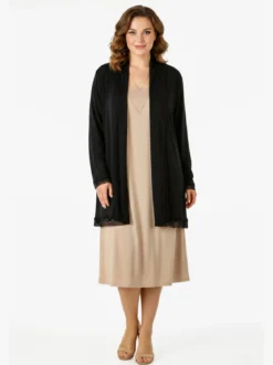 Miss E Co Cardigan donna a maniche lunghe con bordo finale in pizzo linea curvy - nero