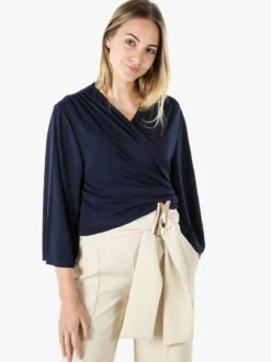 Miss E Co Coprispalle donna annodato con maniche corte a campana linea curvy - blu scuro