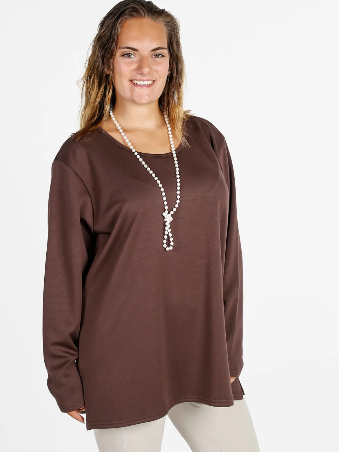 Miss E Co Maglia donna con spalline imbottite linea curvy - marrone