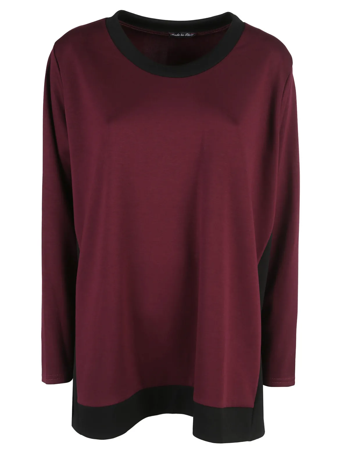 Miss E Co Maglia donna girocollo bicolore linea curvy - bordeaux