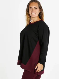 Miss E Co Maglia donna girocollo bicolore linea curvy - nero