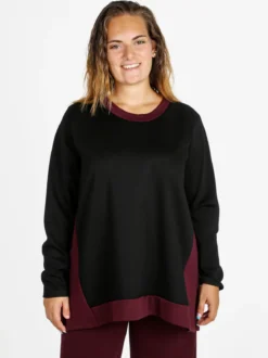 Miss E Co Maglia donna girocollo bicolore linea curvy - nero