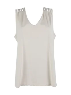 Miss E Co Top donna smanicato con scollo a V linea curvy