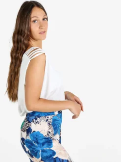 Miss E Co Top donna smanicato con scollo a V linea curvy