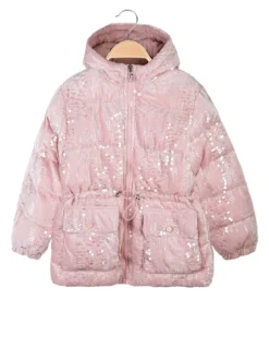 Miss & Girls Giubbotto da bambina con paillettes e cappuccio - rosa