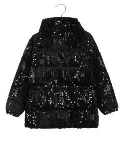 Miss & Girls Giubbotto da bambina con paillettes e cappuccio - nero