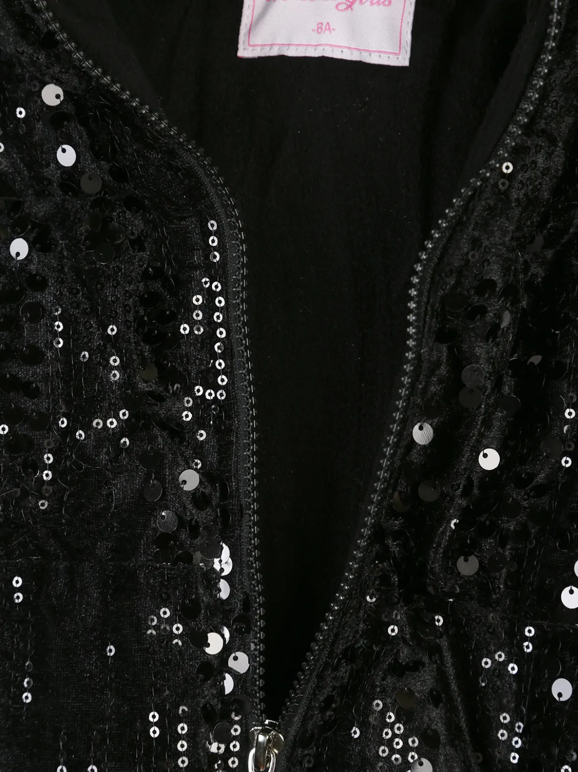 Miss & Girls Giubbotto da bambina con paillettes e cappuccio - nero