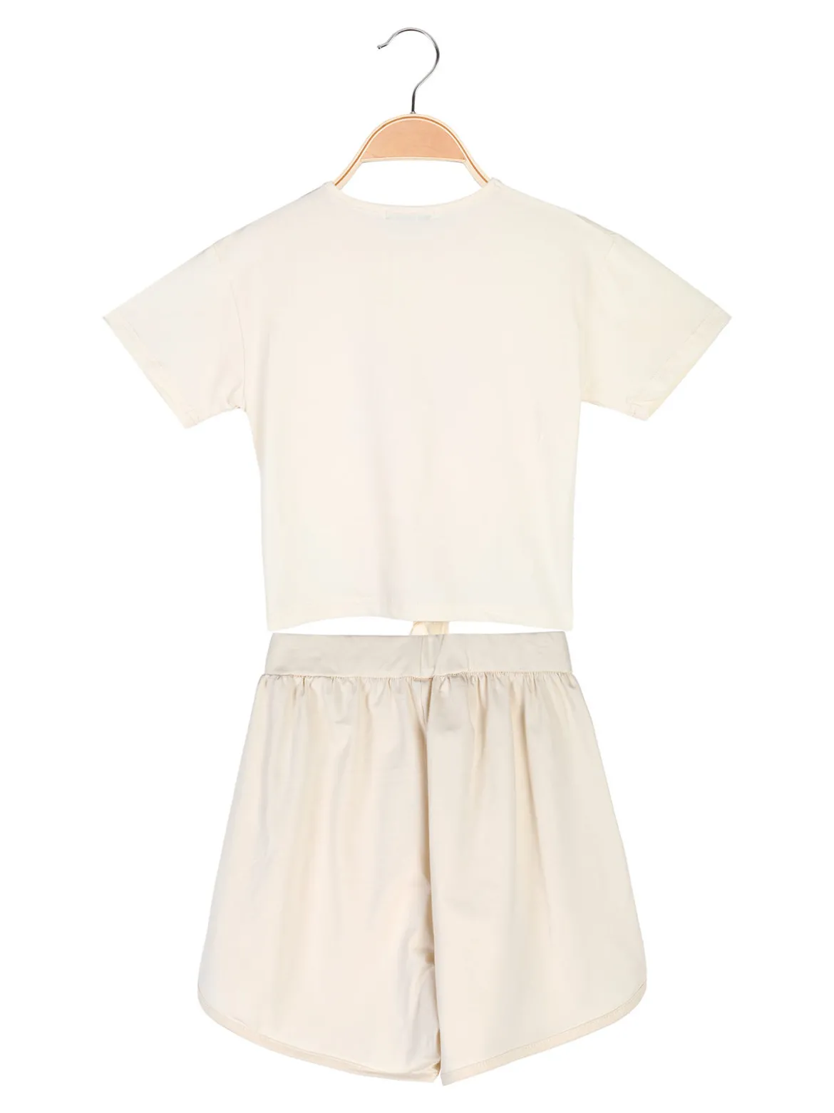 Miss Image Completo corto da bambina in cotone con t-shirt e shorts - beige