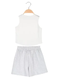 Miss Image Completo corto da ragazza con top a costine e shorts - bianco