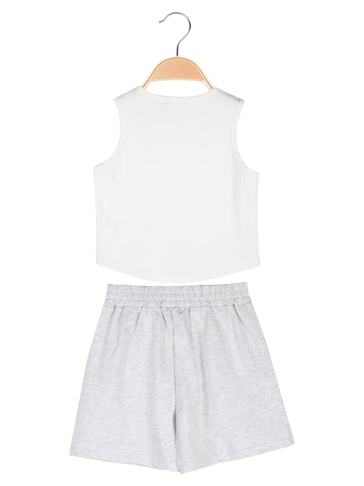 Miss Image Completo corto da ragazza con top a costine e shorts - bianco