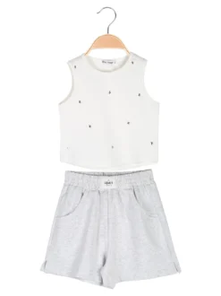 Miss Image Completo corto da ragazza con top a costine e shorts - bianco