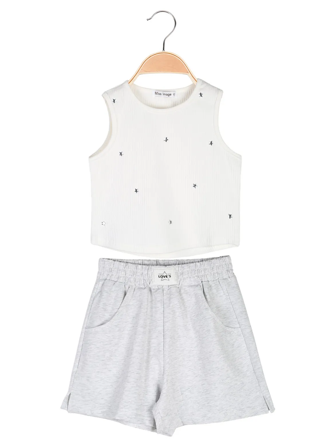 Miss Image Completo corto da ragazza con top a costine e shorts - bianco