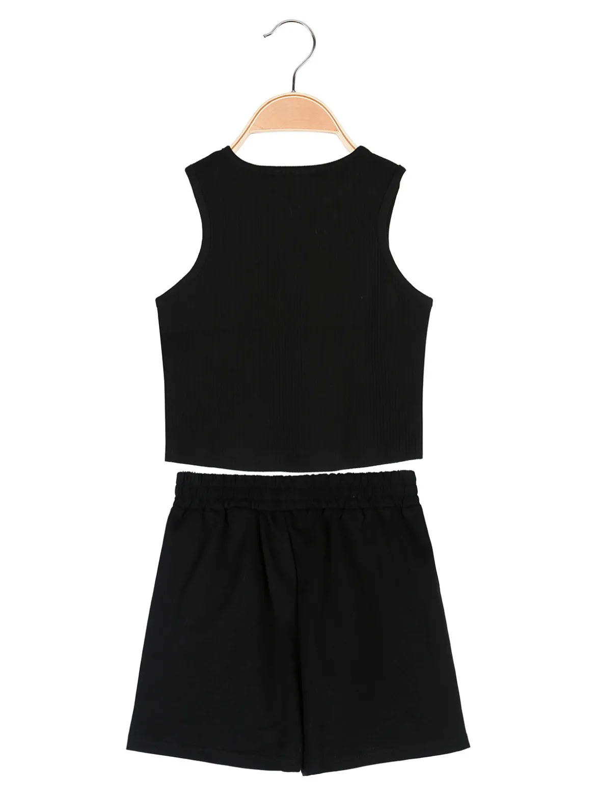 Miss Image Completo corto da ragazza con top a costine e shorts - nero
