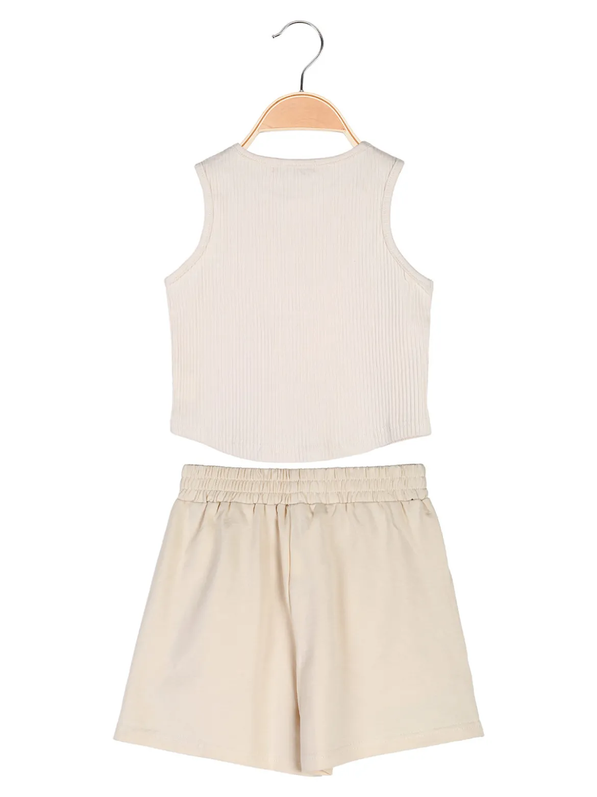 Miss Image Completo corto da ragazza con top a costine e shorts - beige