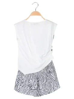 Miss Image Completo corto da ragazza in cotone con top e shorts - bianco