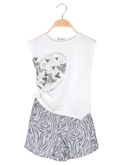Miss Image Completo corto da ragazza in cotone con top e shorts - bianco