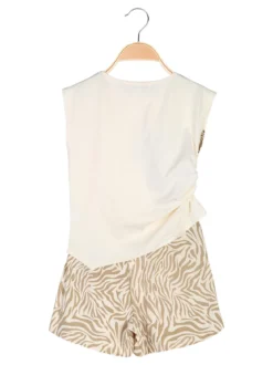 Miss Image Completo corto da ragazza in cotone con top e shorts - beige