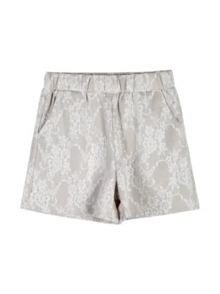 Miss Image Completo 2 pezzi da bambina con t-shirt e shorts ricamati - beige
