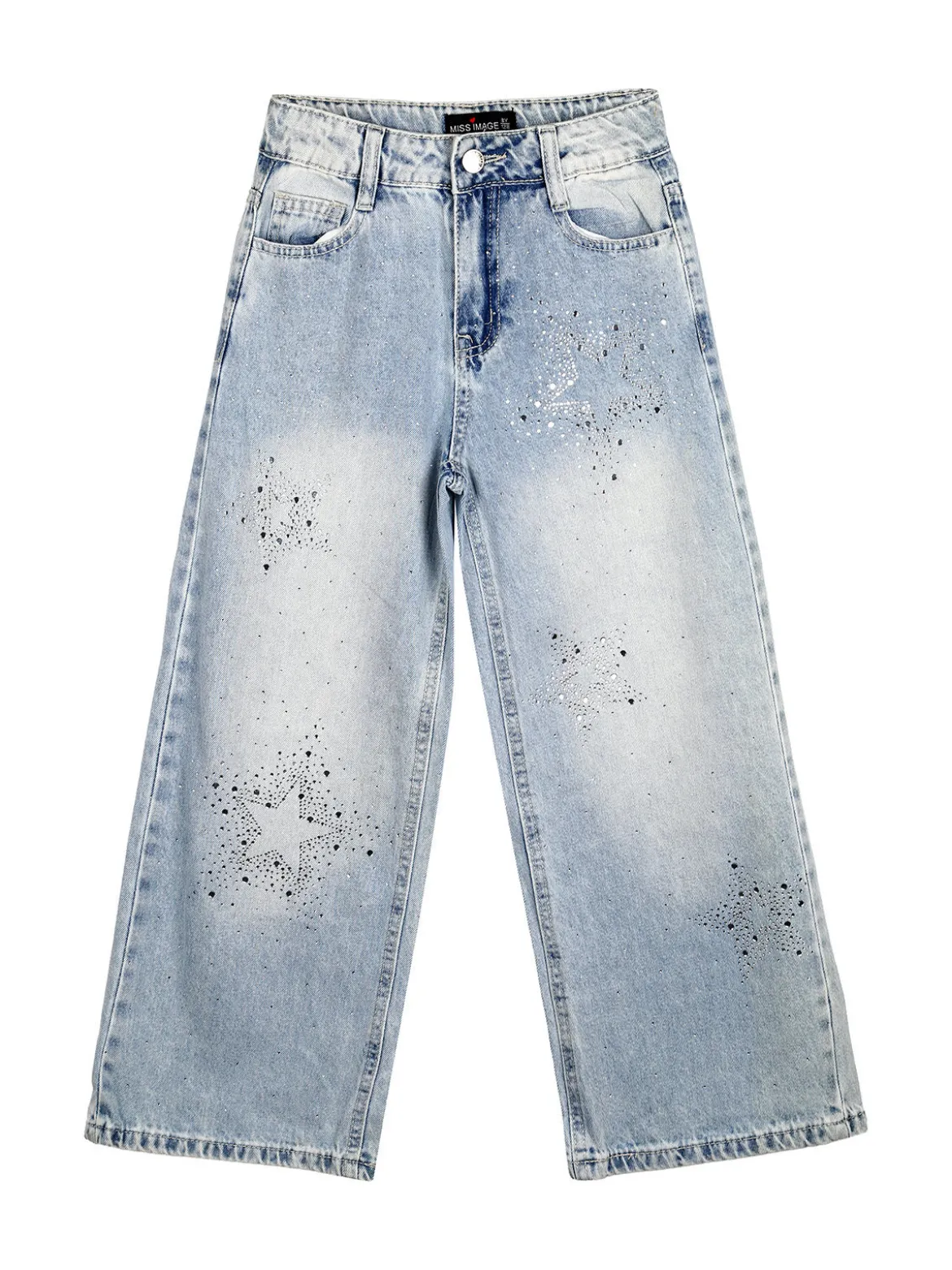Miss Image Jeans da bambina wide leg con strass - jeans