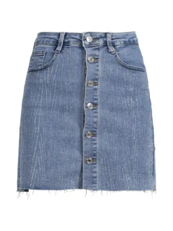 Miss Sister Gonna in jeans da donna con bottoni e strass