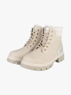 M.N.G. Collection Anfibi donna con lacci e zip e fodera in ecopelliccia - beige