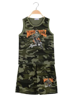 Moda Junior Completo corto militare da bambino con canotta e bermuda