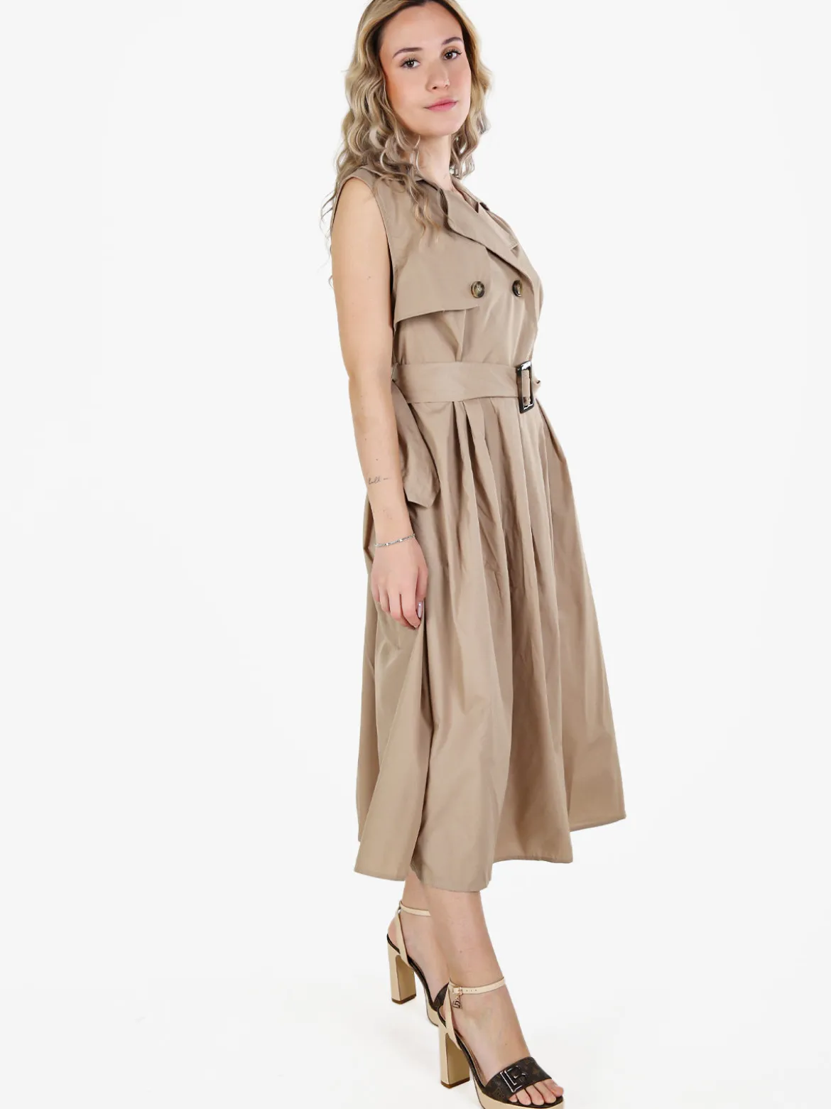 Monte Cervino Abito da donna smanicato stile trench in misto cotone