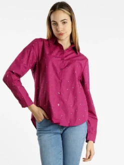 Monte Cervino Camicia donna a maniche lunghe con strass colorati